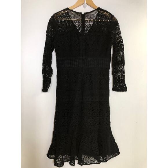 Shoshanna Aviva Dress Sheer Lace 3/4 Sleeve Flounce Hem Mini Cocktail Black 8 - Picture 6 of 10